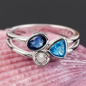 Multi Colored Unique Blue & Silver Toned Ring